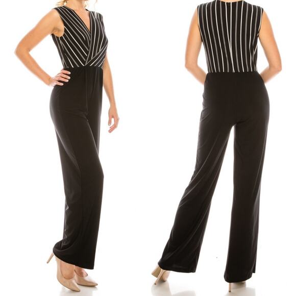 bebe Jumpsuit Black and White Striped Trouser Leg Dressy REVOLVE Size 4 - Picture 2 of 9